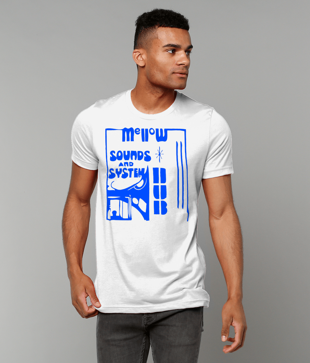 bloodsweatandtees | Mellow Sounds and System Dub t-shirt BLUE/white_model