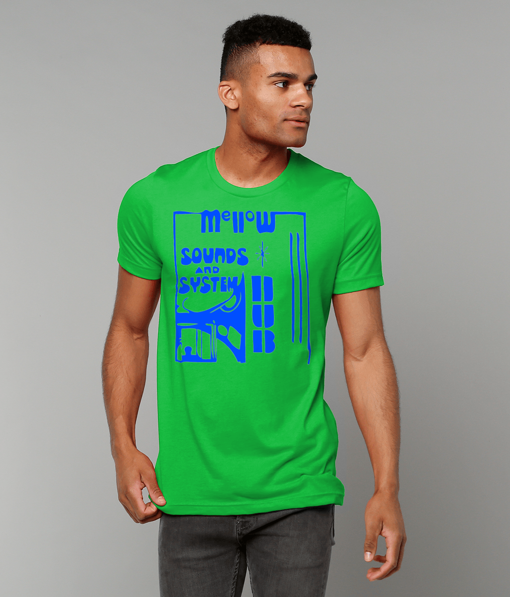 bloodsweatandtees | Mellow Sounds and System Dub t-shirt BLUE/KellyGreen_model