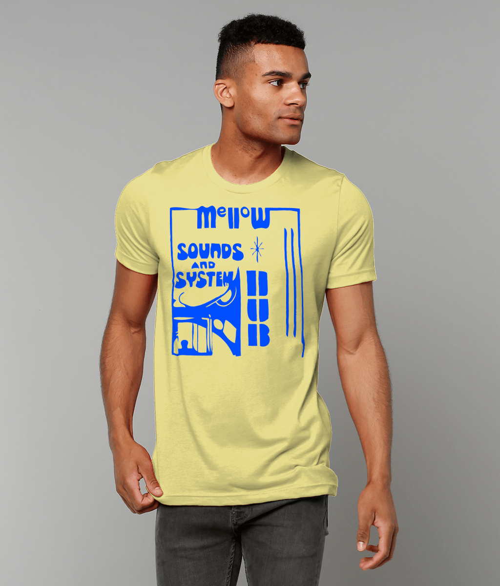 bloodsweatandtees | Mellow Sounds and System Dub t-shirt BLUE/Yellow_model