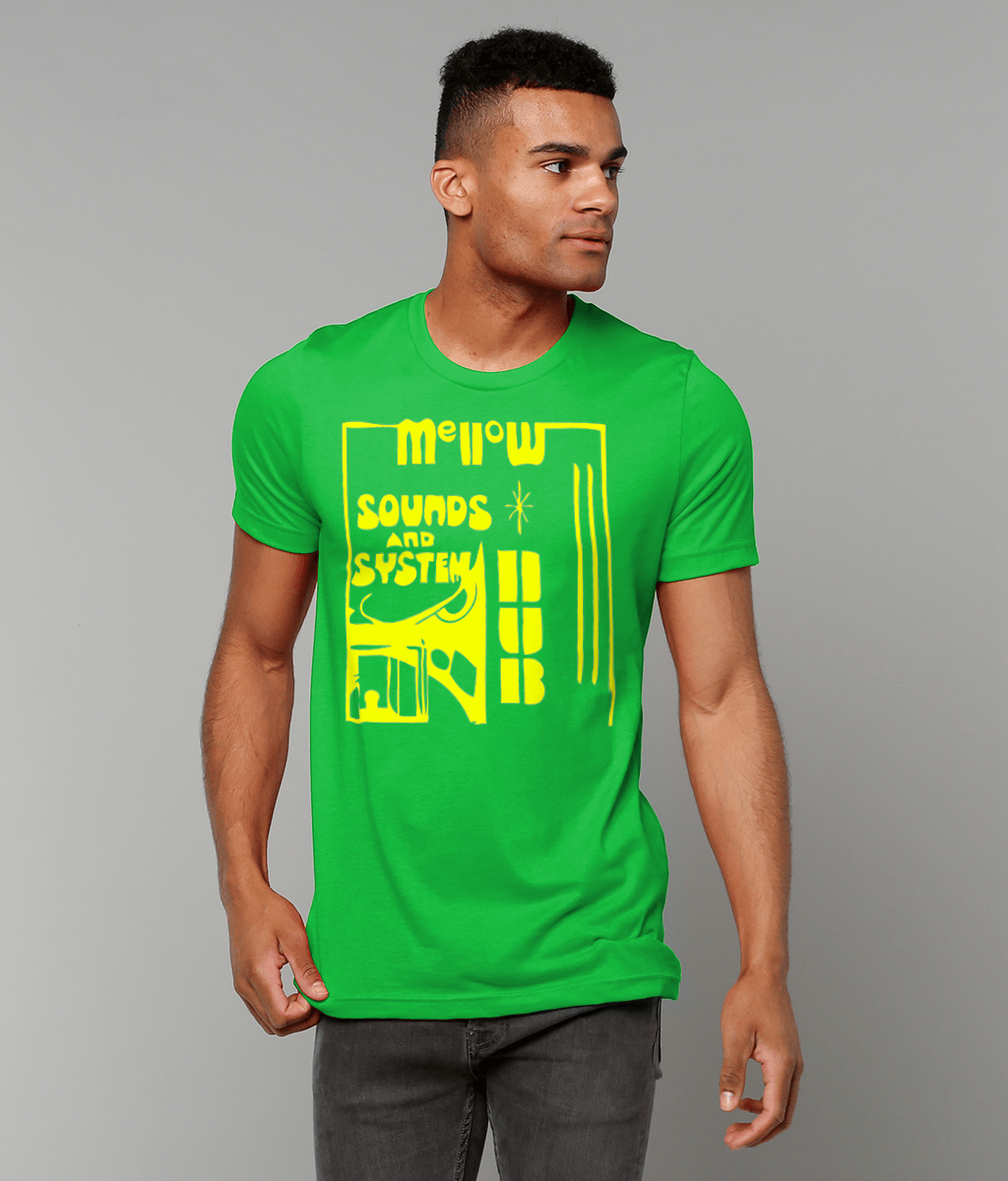 bloodsweatandtees | Mellow Sounds and System Dub t-shirt YLO/KellyGreen_model