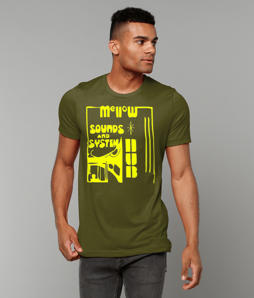 bloodsweatandtees | Mellow Sounds and System Dub t-shirt YLO/Olive_model