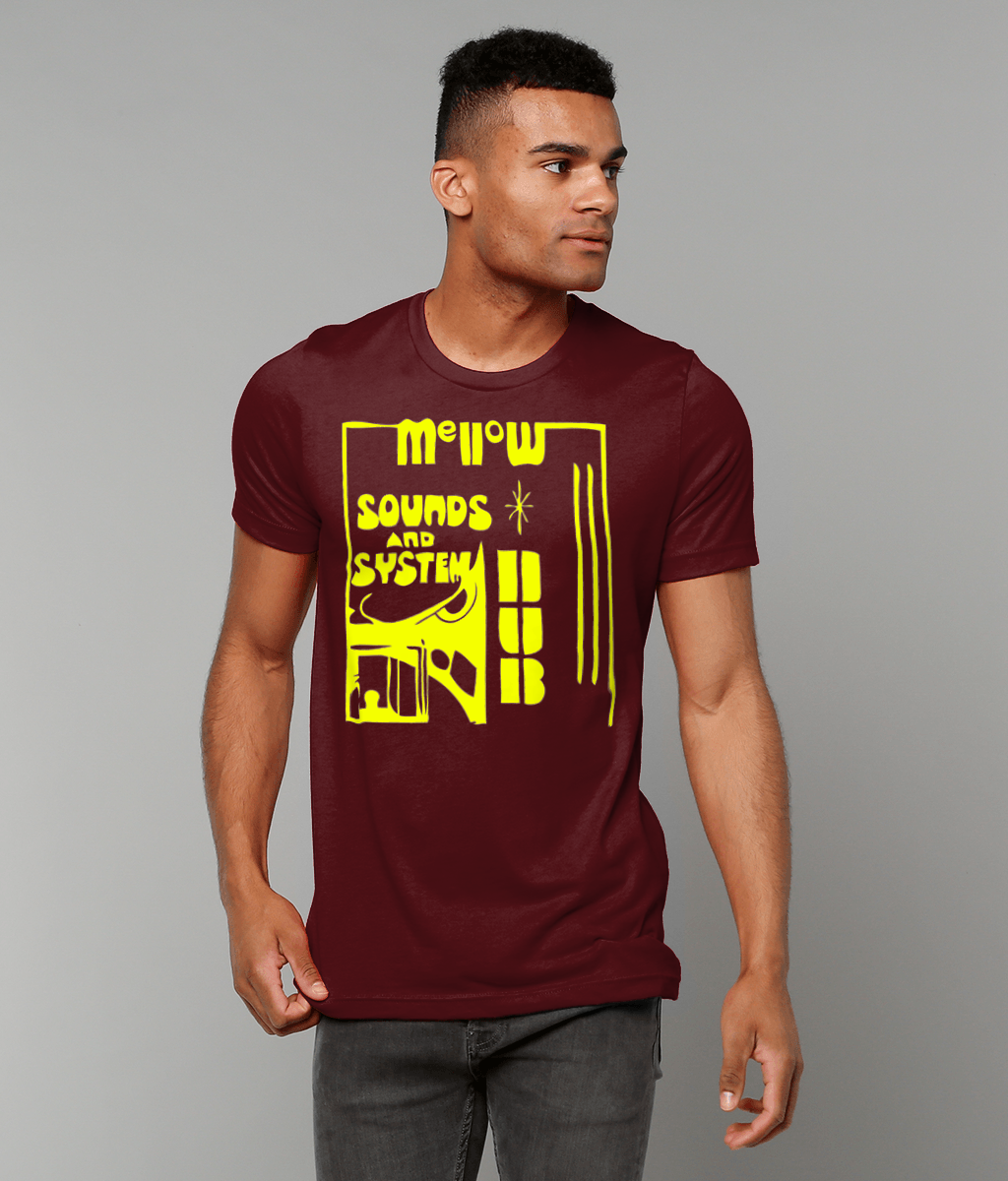 bloodsweatandtees | Mellow Sounds and System Dub t-shirt YLO/Maroon_model