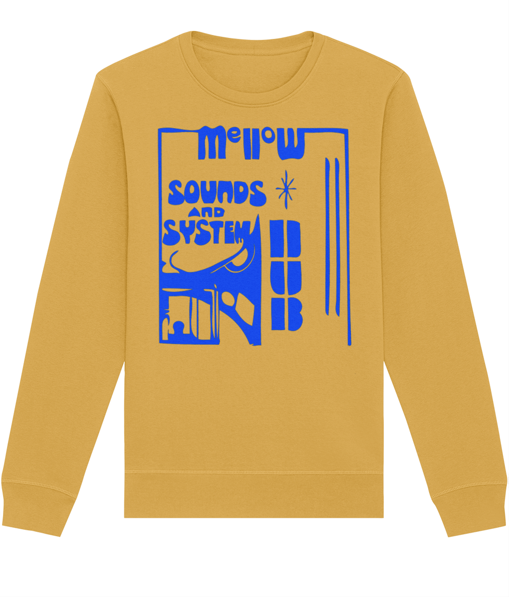 bloodsweatandtees | Mellow Sounds System Dub Organic Sweatshirt BLUE/ Spectra_Yellow