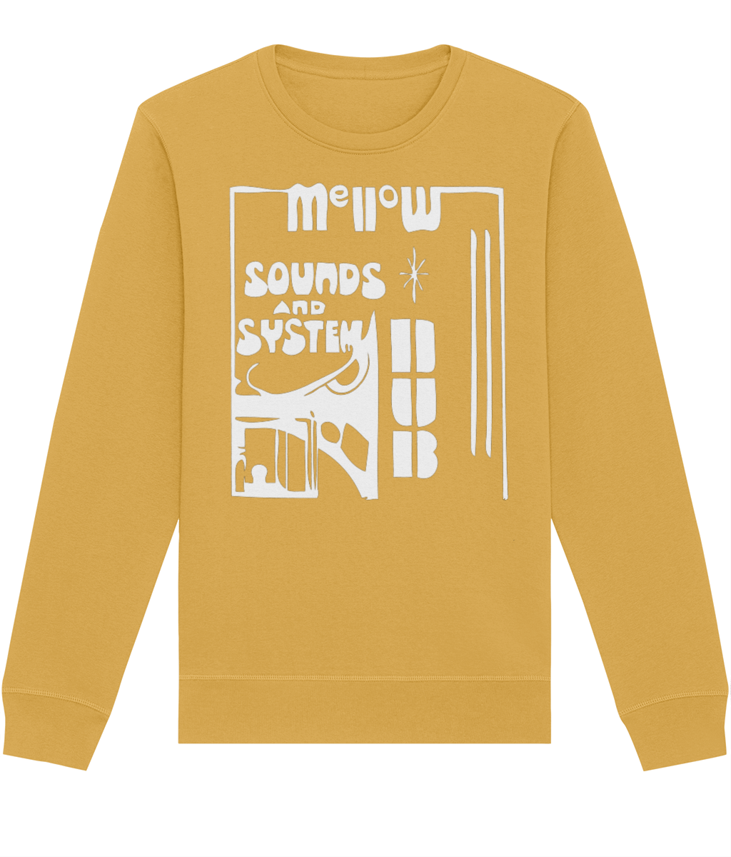 bloodsweatandtees | Mellow Sounds System Dub Organic Sweatshirt WHITE/ Spectra_Yellow