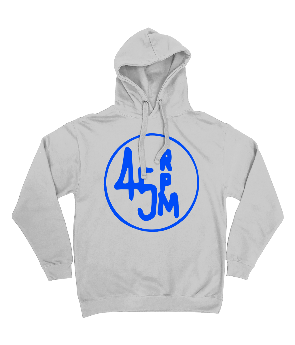 Athletic Grey Unisex bloodsweatandtees 45rpm Graphic Blue Print hooded sweatshirt.
