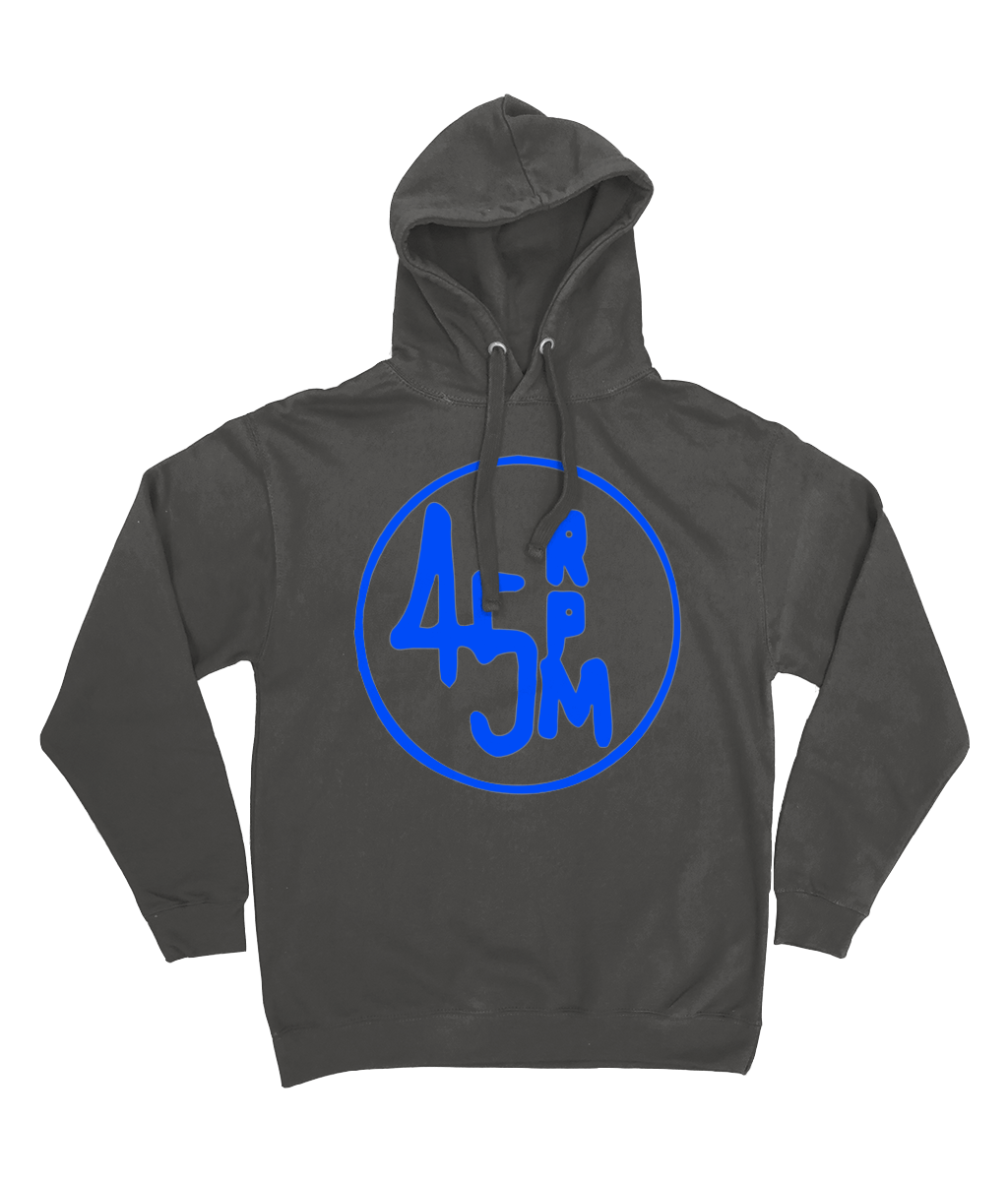 Charcoal Grey Unisex bloodsweatandtees 45rpm Graphic Blue Print hooded sweatshirt.