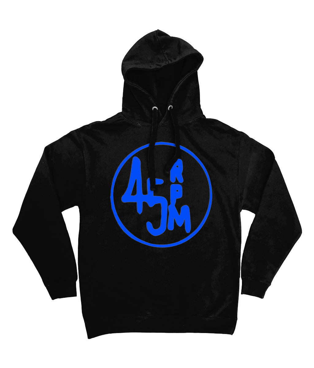 Black Unisex bloodsweatandtees 45rpm Graphic Blue Print hooded sweatshirt.