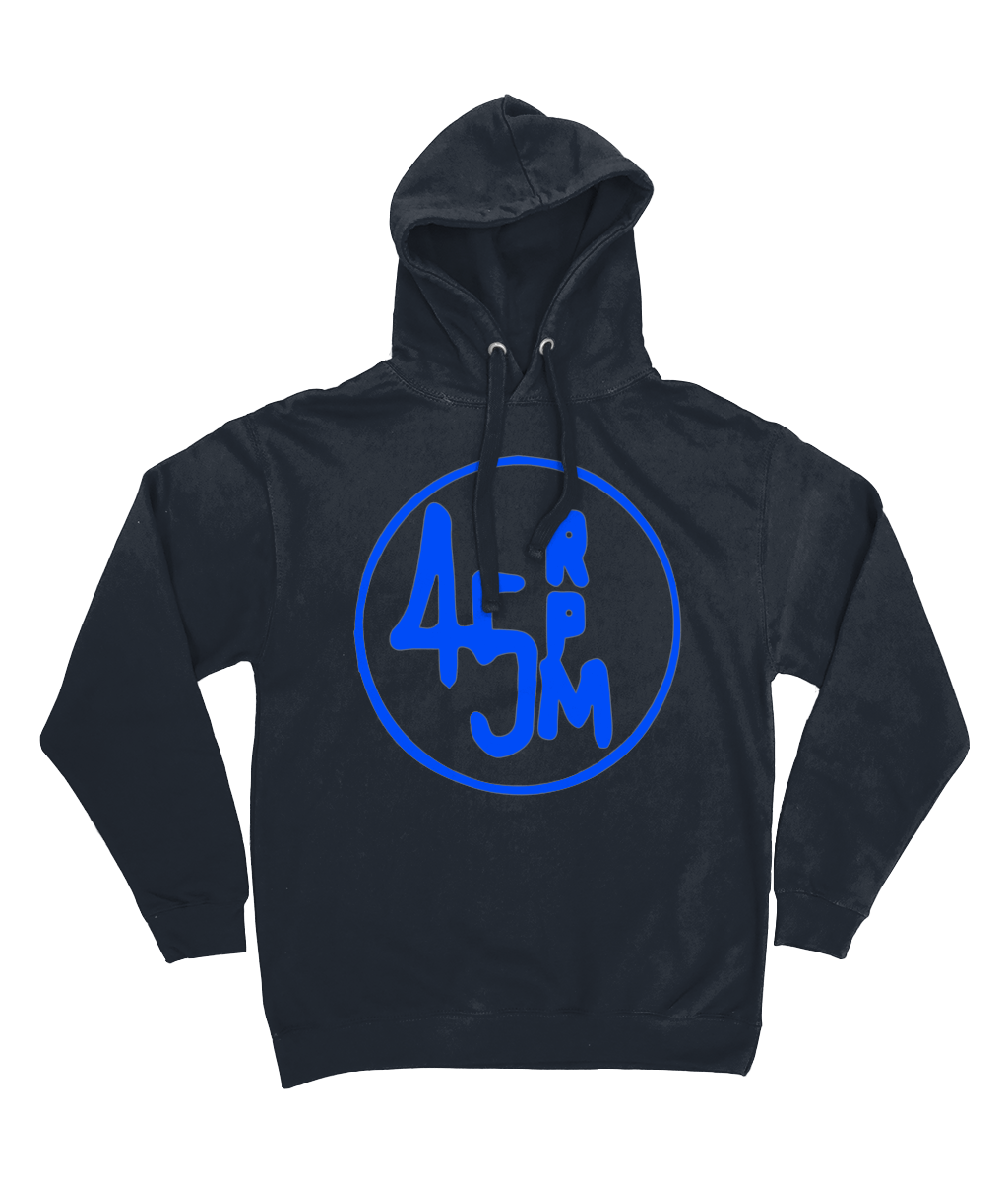 Navy Blue Unisex bloodsweatandtees 45rpm Graphic Blue Print hooded sweatshirt.