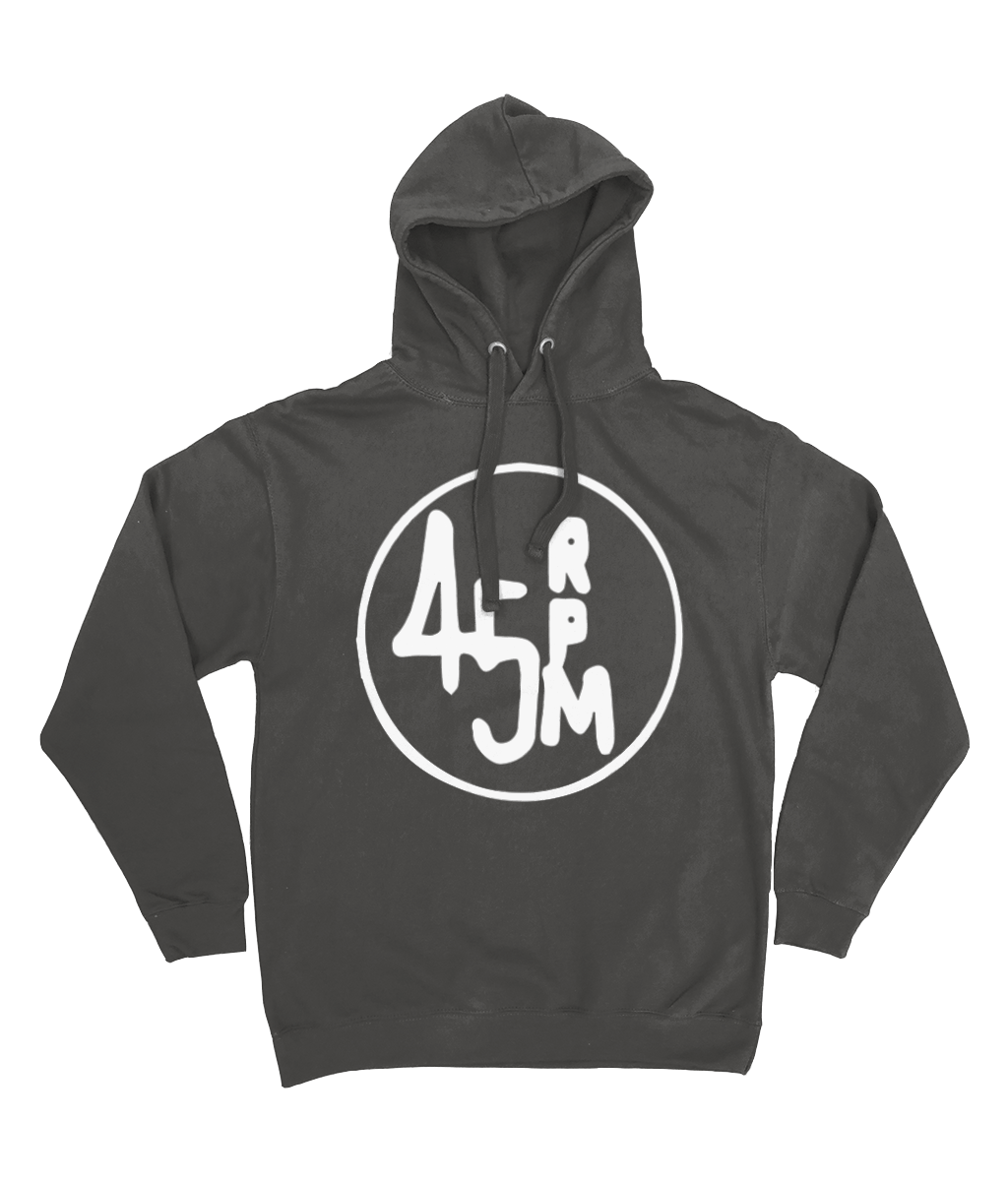 Charcoal Grey Unisex bloodsweatandtees 45rpm Graphic White Print hooded sweatshirt.