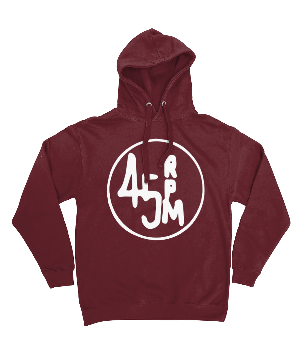 Maroon Unisex bloodsweatandtees 45rpm Graphic White Print hooded sweatshirt.