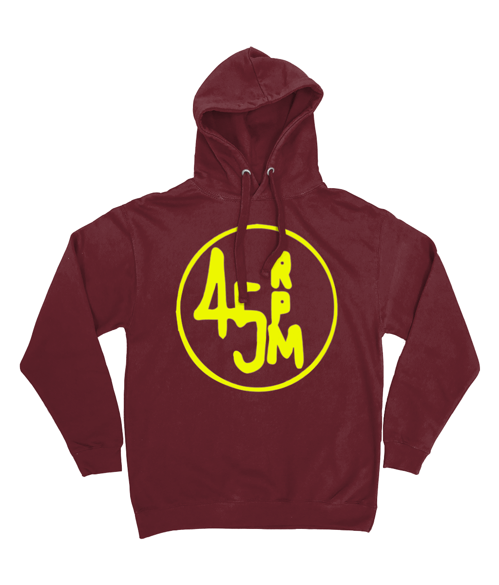 Maroon Unisex bloodsweatandtees 45rpm Graphic Yellow Print hooded sweatshirt.