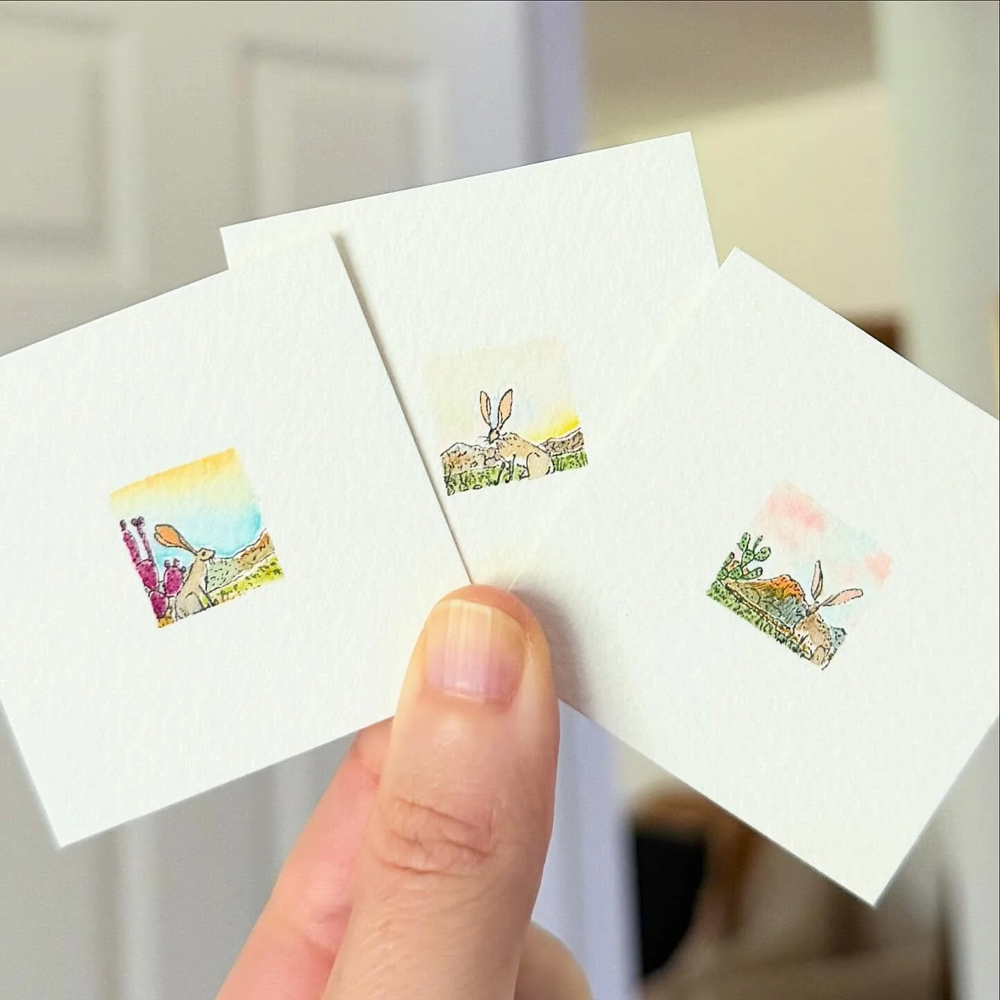 A trio of jackrabbits. 🐰🐰🐰 I loved painting these little guys today.