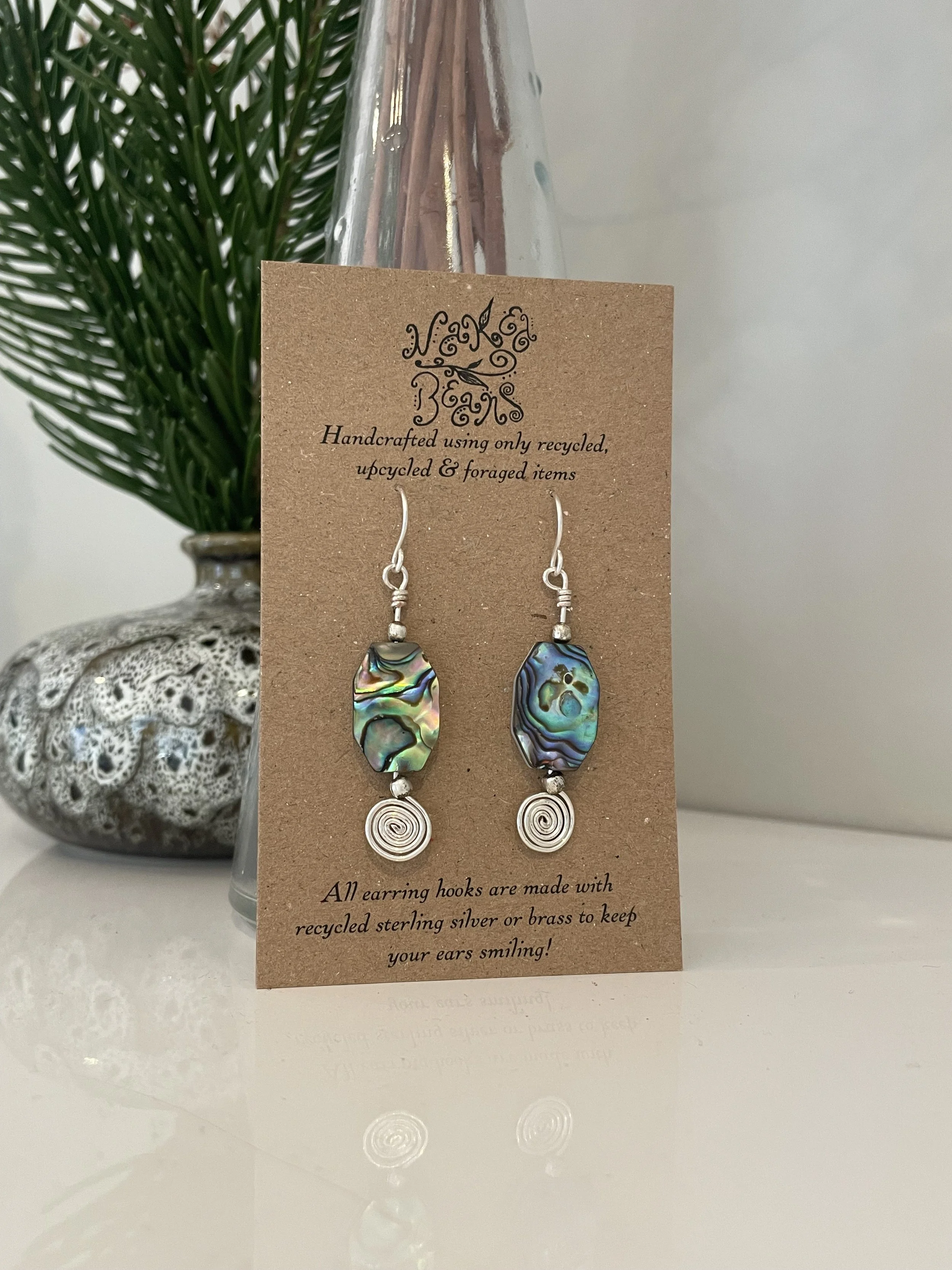 Handmade upcycled labradorite spiral earrings