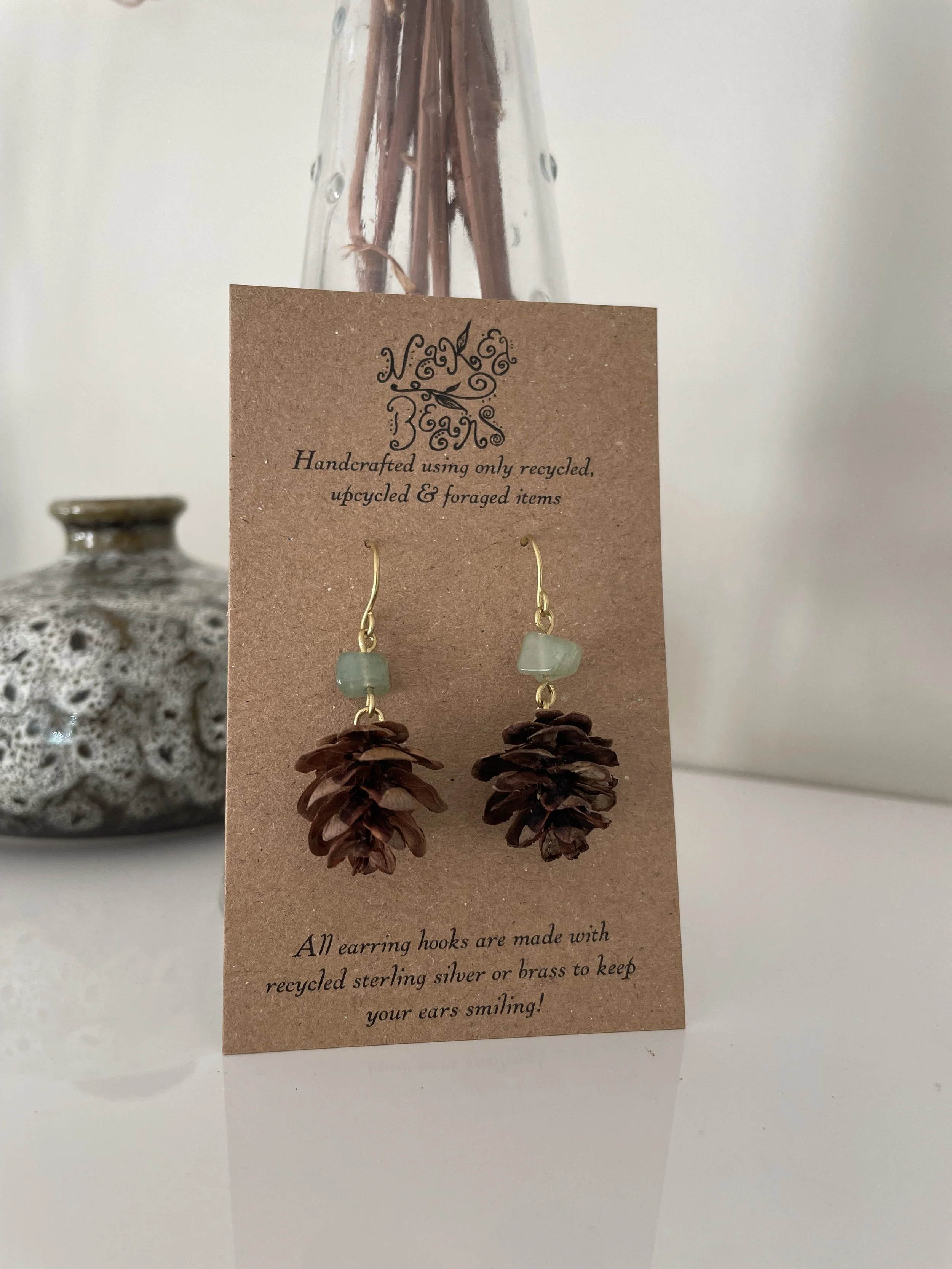 Handcrafted Natural Aventurine Stone Pine Cone Earrings