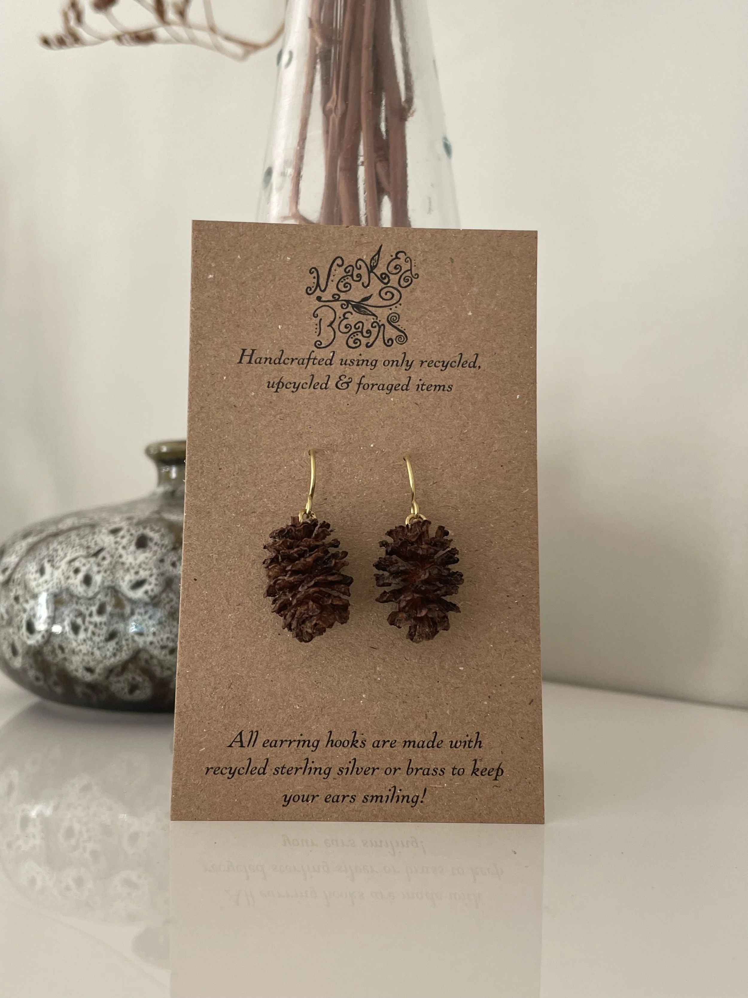 Handcrafted Natural Alder Cone Earrings