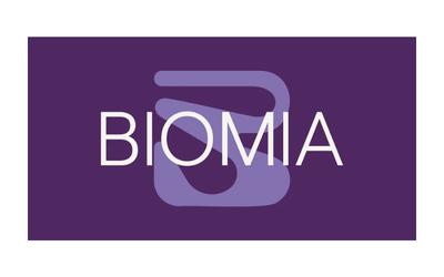 Biomía logo with purple background and stylized design.