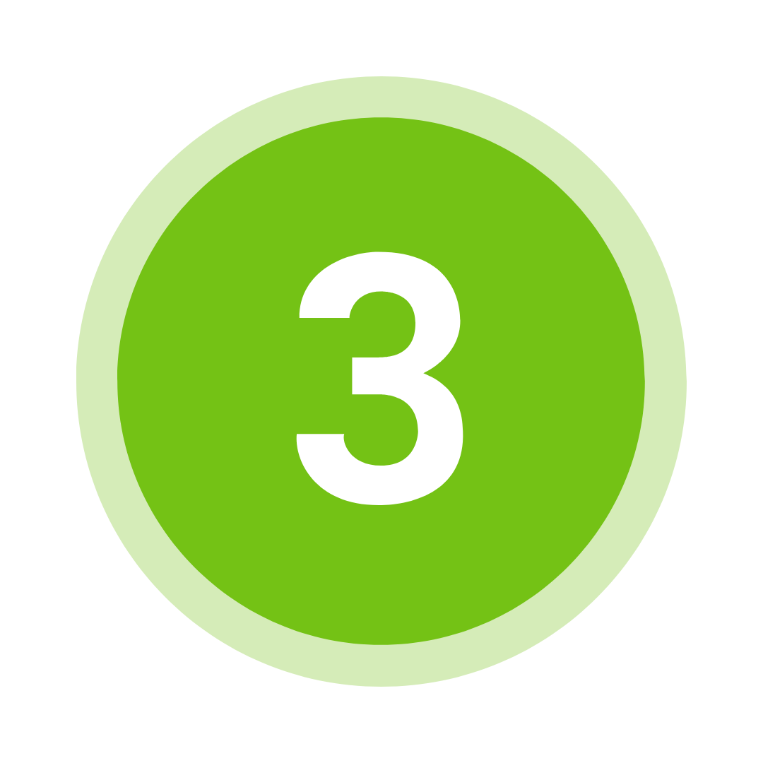 Green circle with the number 3 in black in the center.