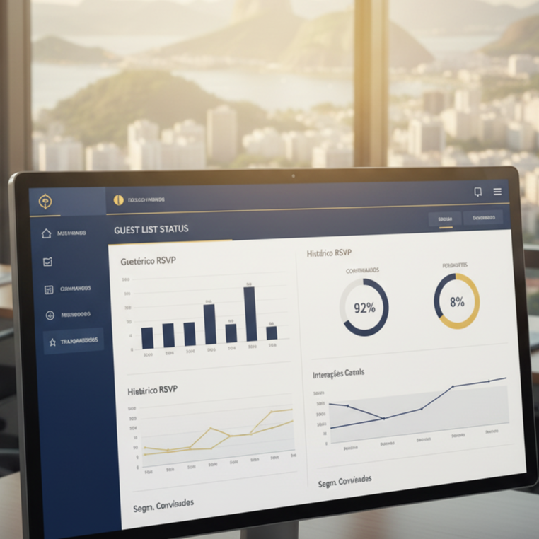 Mulher usando tablet para gestão de RSVP inteligente e coleta de dados