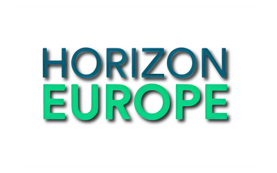 Horizon Europe logo with blue and green text on a white background.