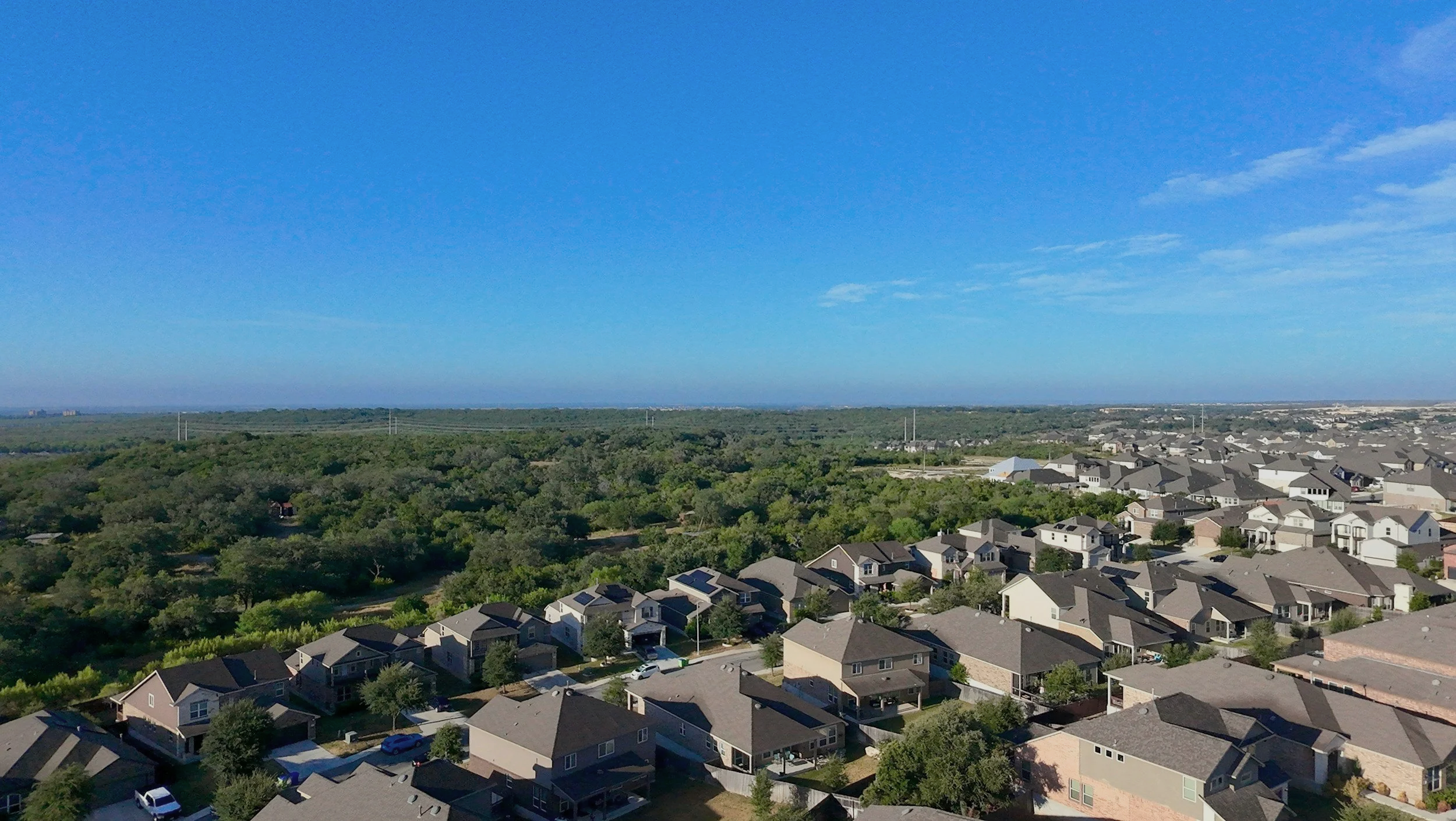Aerial view of a suburban neighborhood