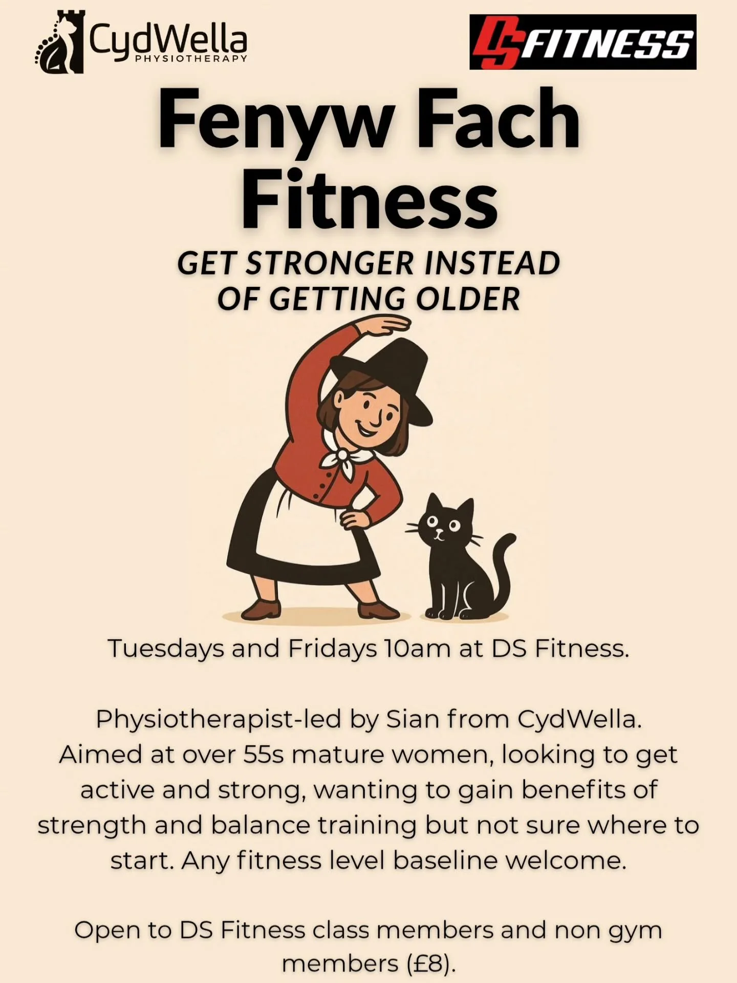 Fenyw Fach Fitness &ndash; Strength, Balance &amp; Women&rsquo;s Wellbeing (55+)
Led by CydWella Physiotherapy in partnership with DS Fitness 🤝

👩 Fenyw Fach Fitness is a welcoming, physiotherapist-led exercise class designed exclusively for women 