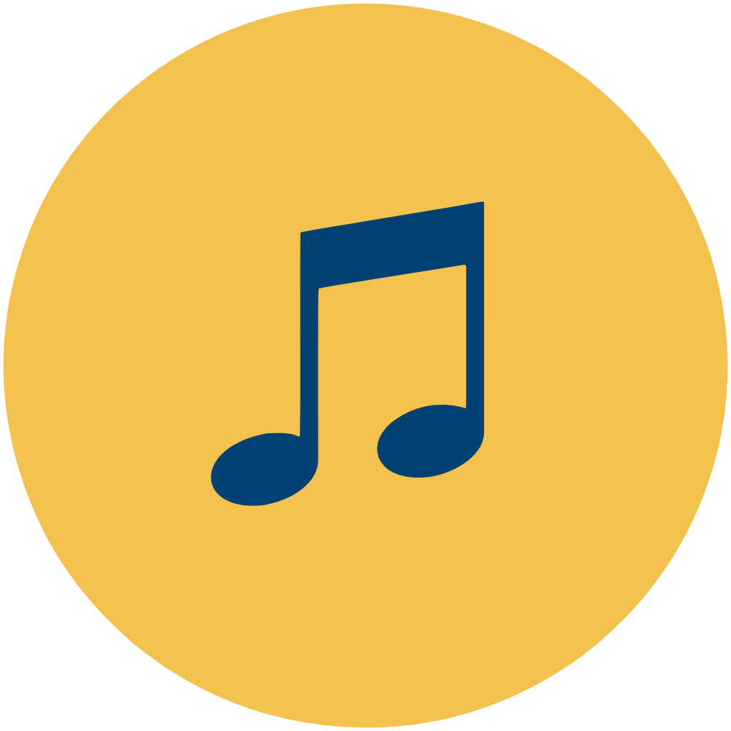 A yellow circular icon with a blue music note in the center.