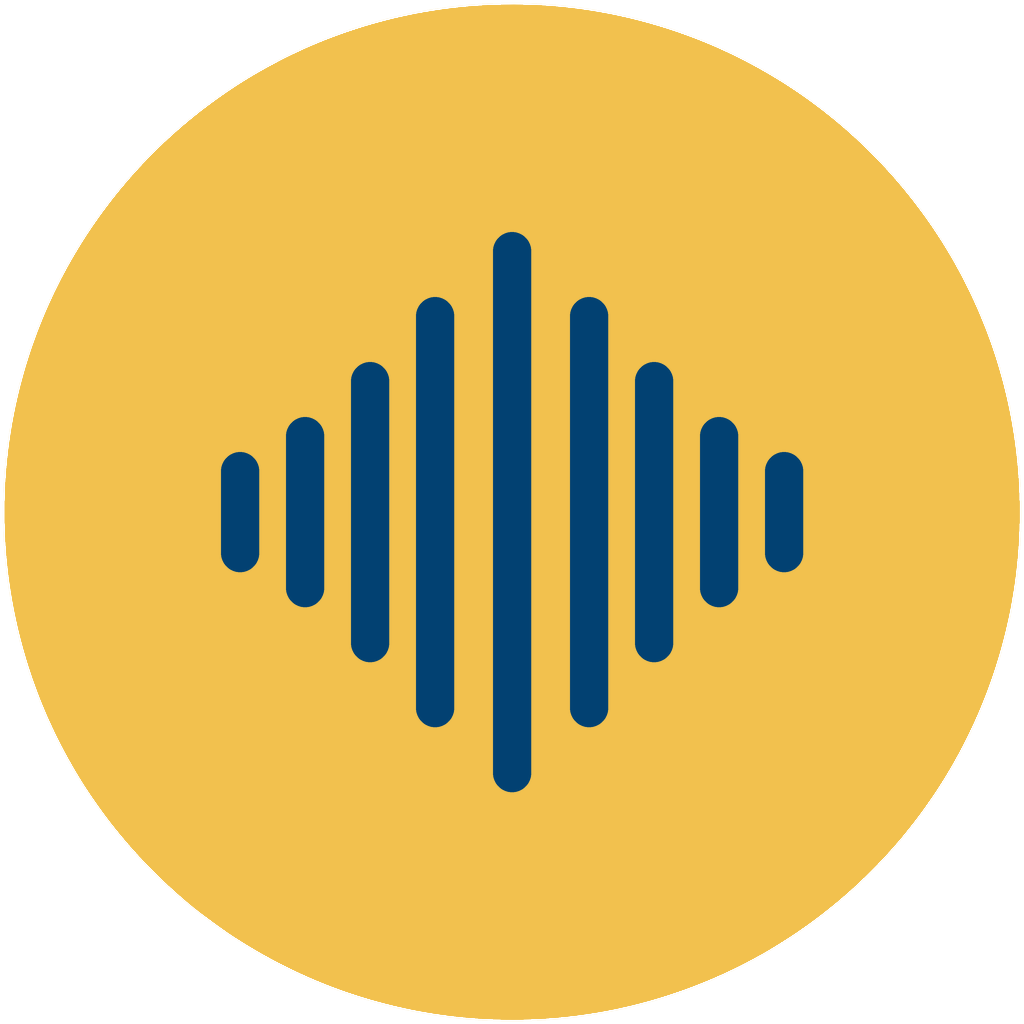 Sound wave icon in dark blue on a yellow circular background