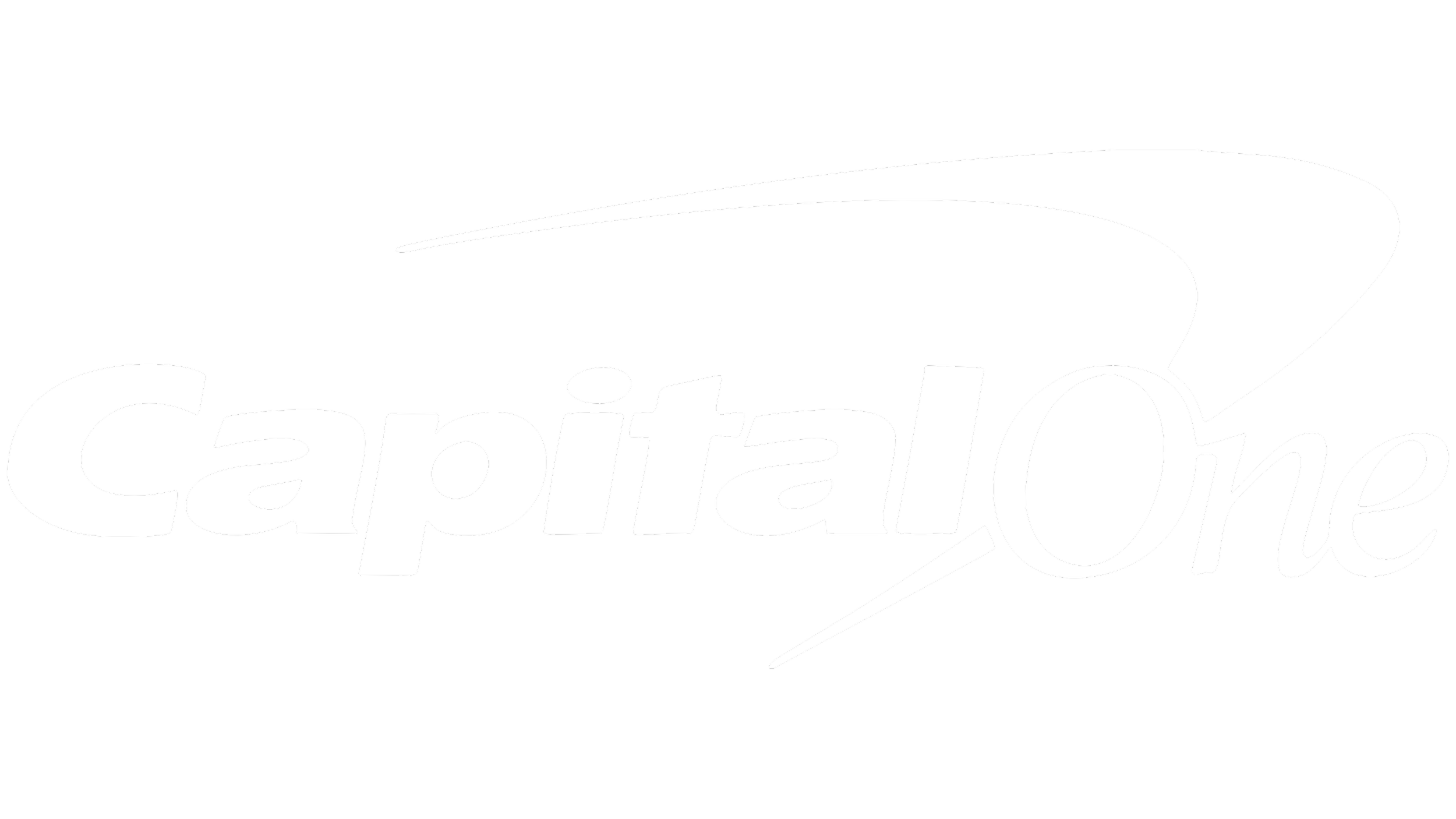 Black and white logo with the word 'CapitalOne' in stylized cursive font and a swoosh above the text.