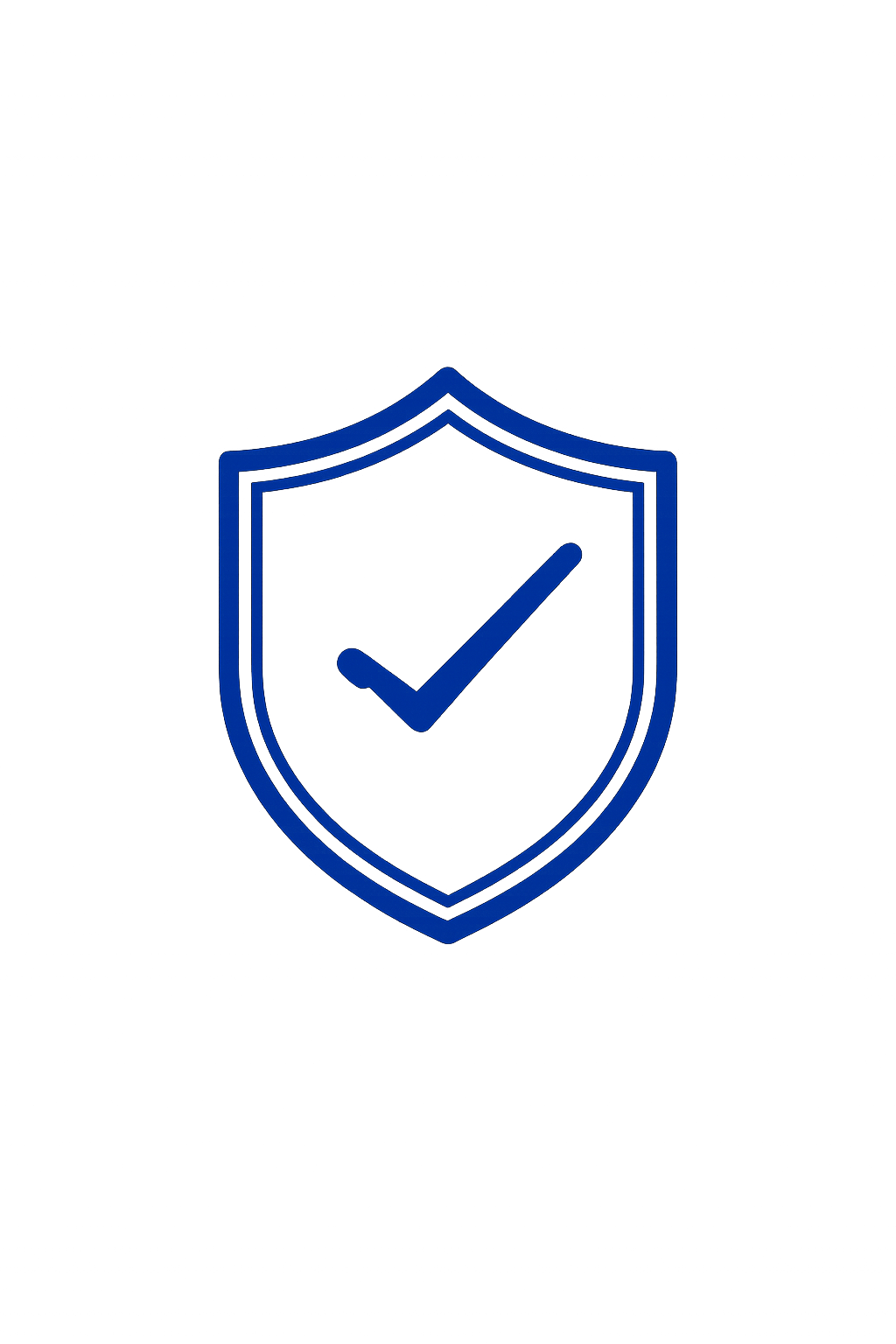 A black background with a blue shield outline containing a check mark in the center, symbolizing security or protection.