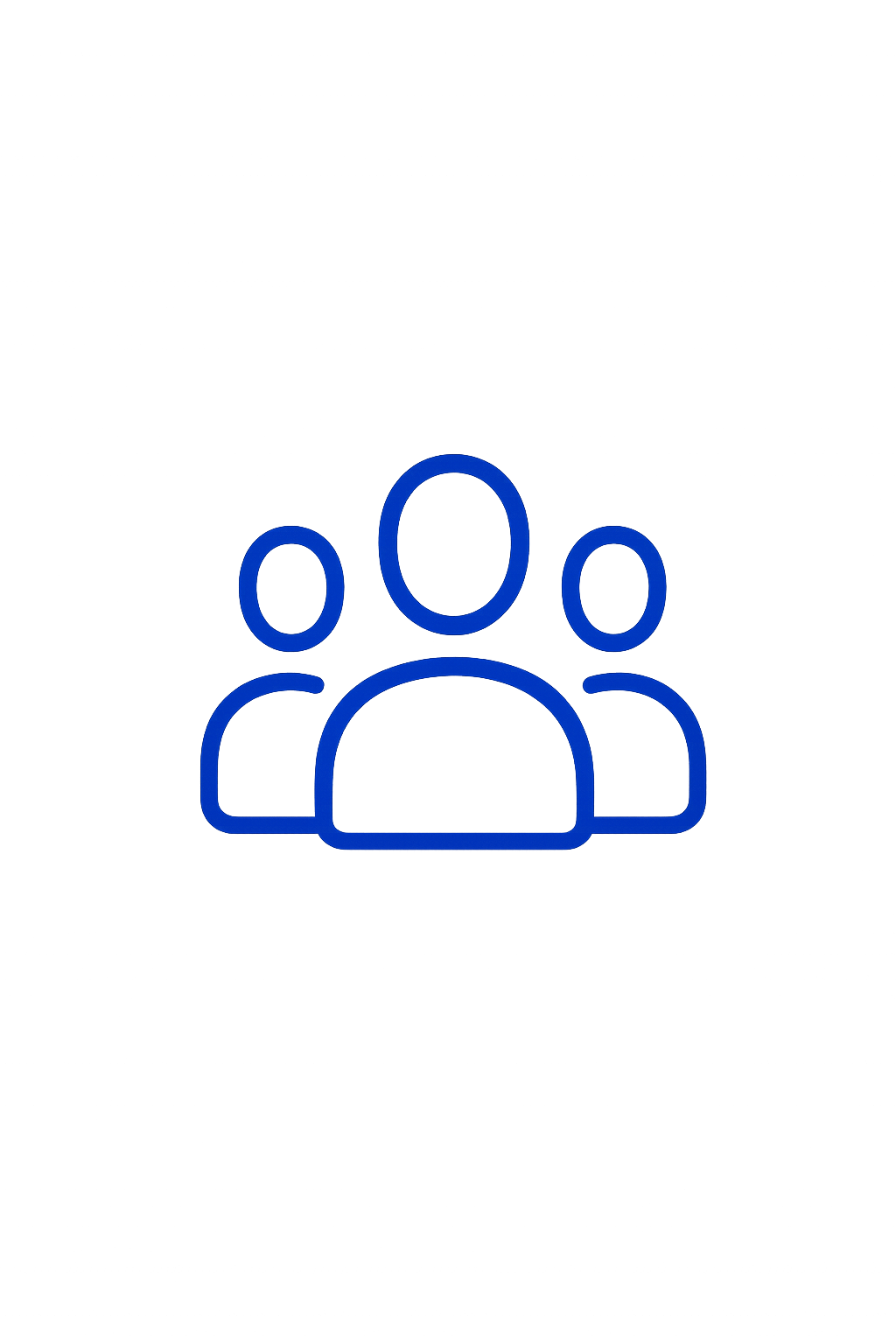 Icon of three people in blue outline on a dark background.