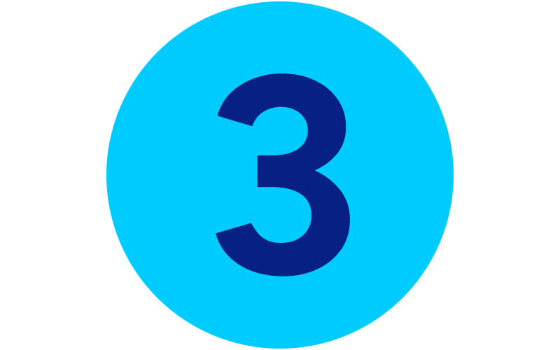Blue circle with the number 3 in dark blue in the center.