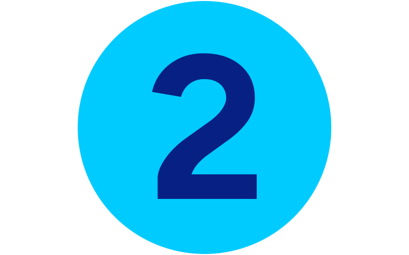 Blue circular badge with the number 2 in dark blue