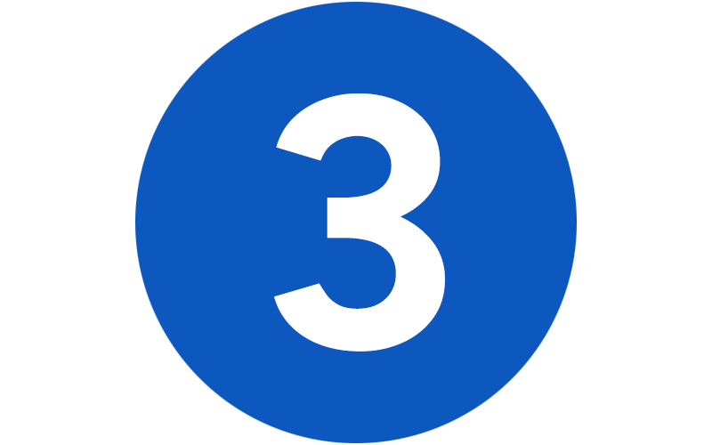Blue circular sign with the white number 3 in the center.