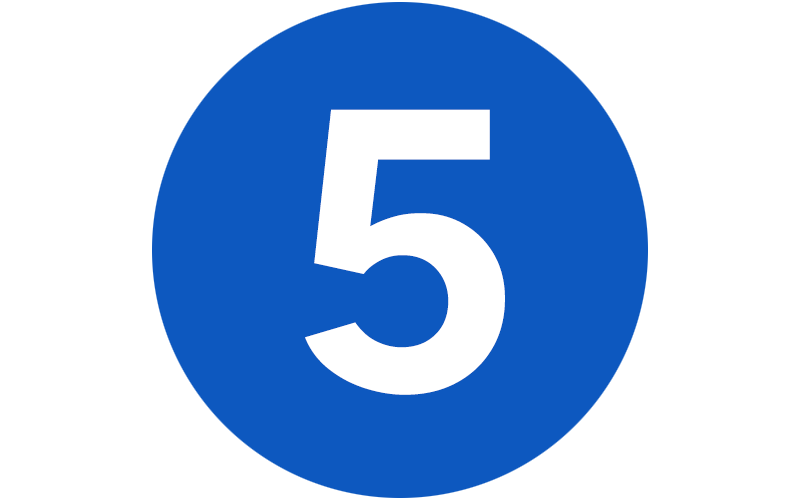 Blue circle with white number 5 in the center.