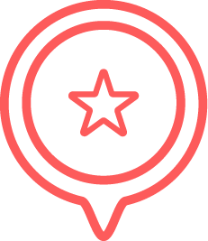 Icon of a star inside concentric circles with a speech bubble tail