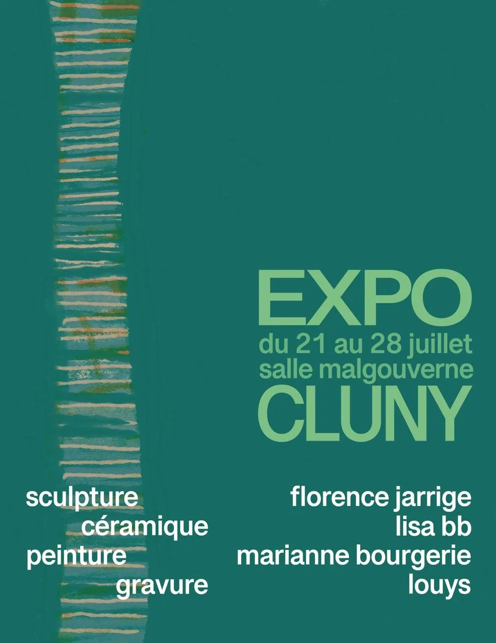 Affiche de l’exposition collective a Cluny Bourgogne  avec la participation de Florence Jarrige.