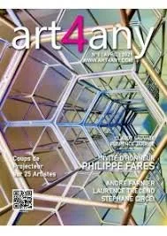 Couverture d'une publication artistique avec le texte 'art4any' incluant un article de Florence Jarrige