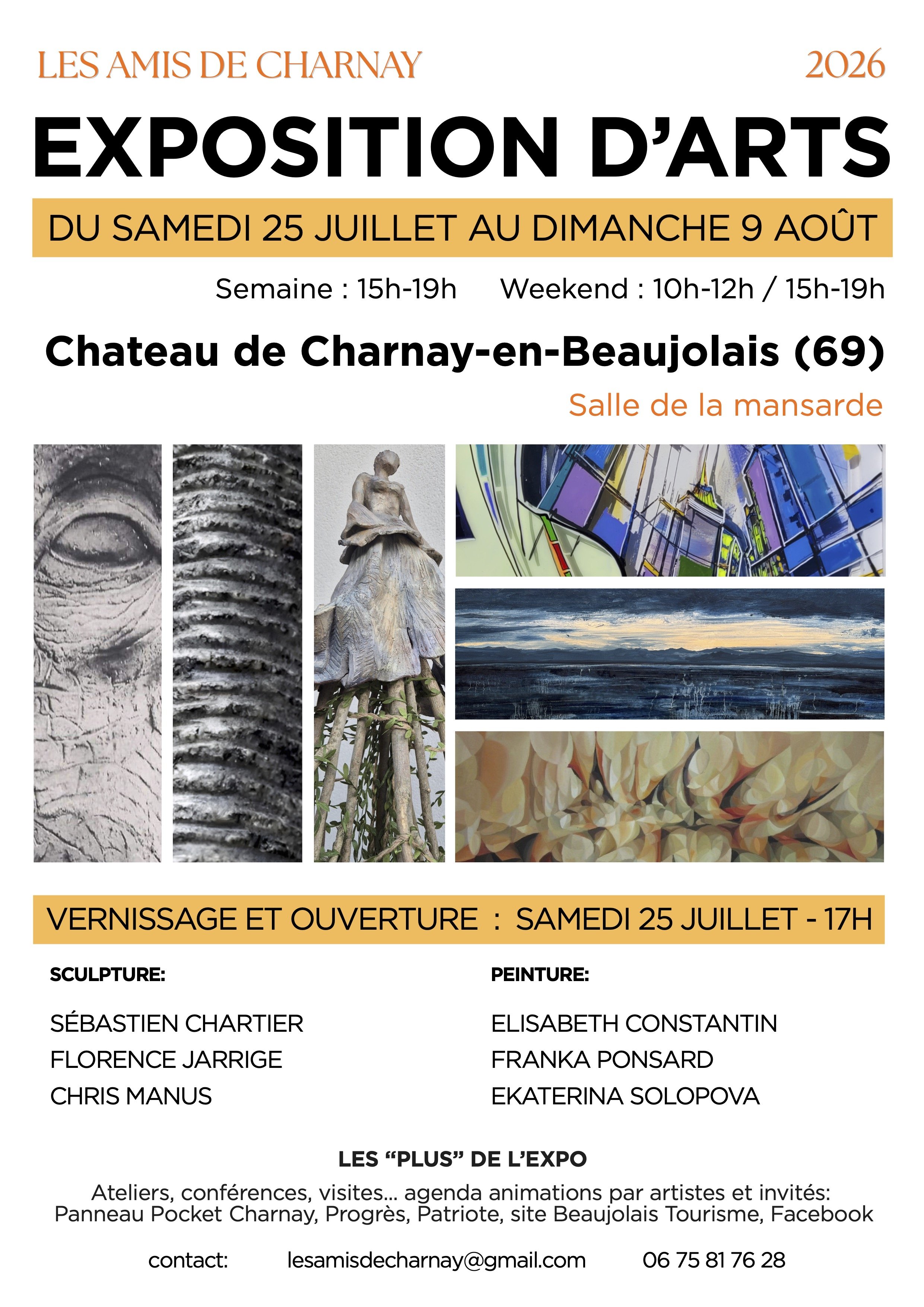 Affiche de l’exposition Les amis de Charnay , avec la participation de Florence Jarrige.