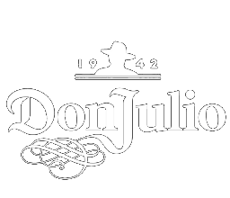 Logo with the text "Don Julio" and the year "1942" above the name, featuring a hat graphic and decorative swirls.