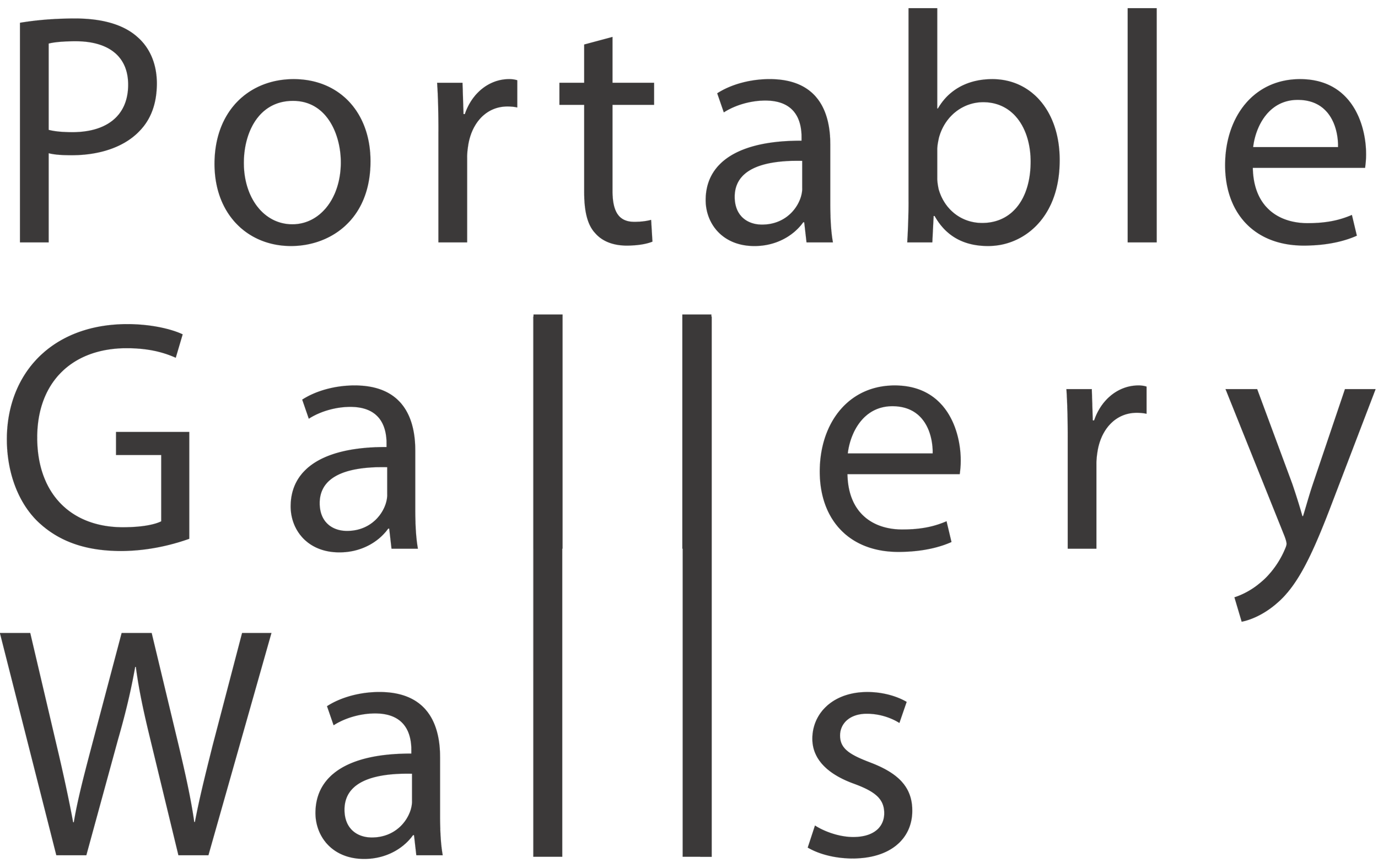 A large black and gray word cloud with the words 'Portable', 'Gallery', and 'Walls' written in varying sizes and orientations.