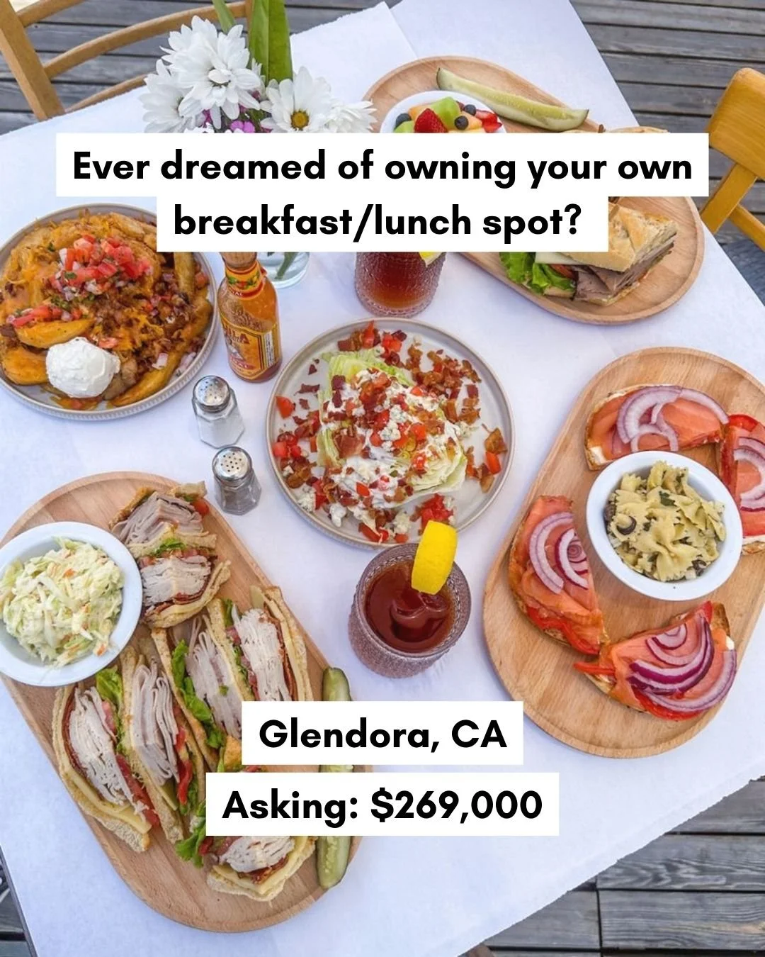 ✨ For Sale ✨ Beautiful, well-equipped breakfast/brunch restaurant in Downtown Glendora!

Turn-key restaurant with indoor&ndash;outdoor seating for 150++, fully equipped kitchen, and a prime spot on Glendora Avenue&rsquo;s bustling main street.

Highl