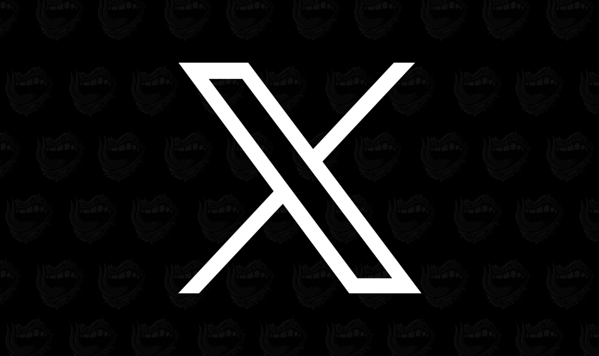 Black background with a large white stylized 'X' or cross in the center.