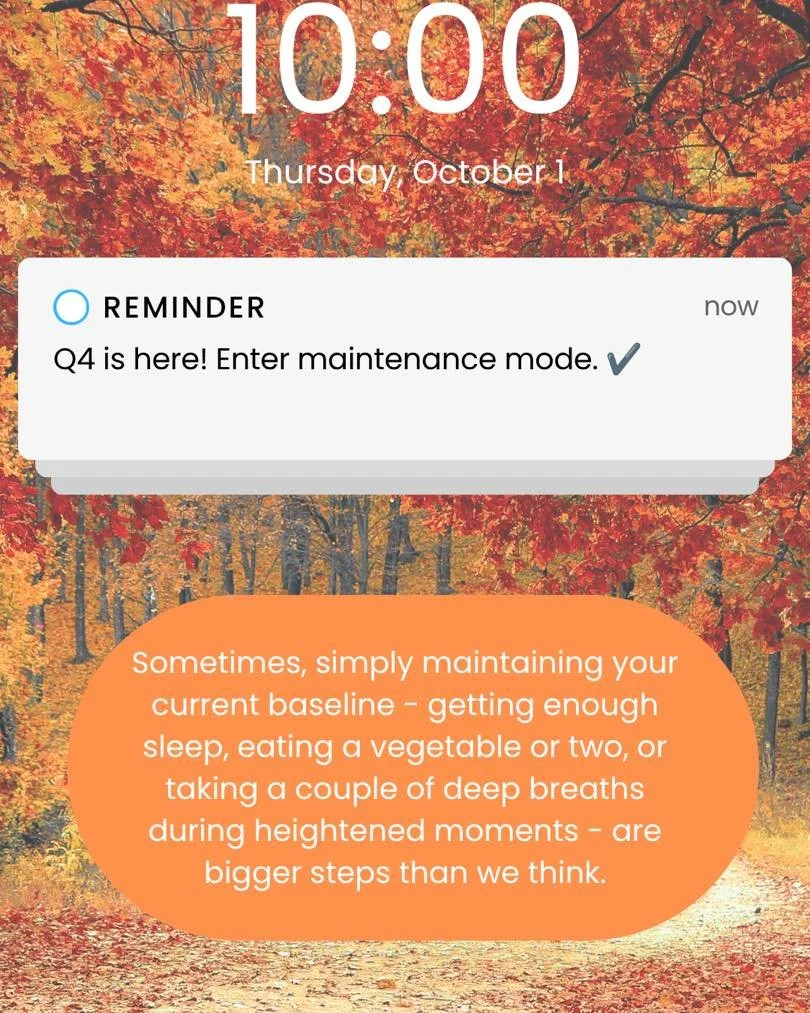 Happy October! If you&rsquo;re feeling the year-end pressures creeping in, read below. ⬇️

As we enter a new quarter and 90 days left in the year (Wow!!), let&rsquo;s chat about the power of maintenance mode. ⚖️

Sometimes, simply maintaining your cu