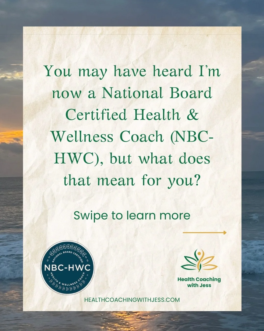 You may have heard I&rsquo;m now a National Board Certified Health and Wellness Coach (NBC-HWC), but what exactly does that mean? 🤔

Check out the slides for more information from the National Board of Health and Wellness Coaches (NBHWC), but I&rsqu