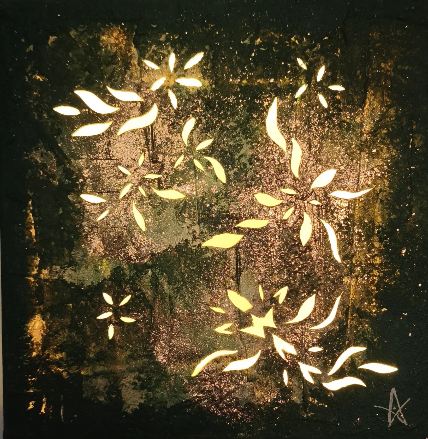Envol 30X30cm découpe sur toile, mixed Media, rétro-éclairage 2026
