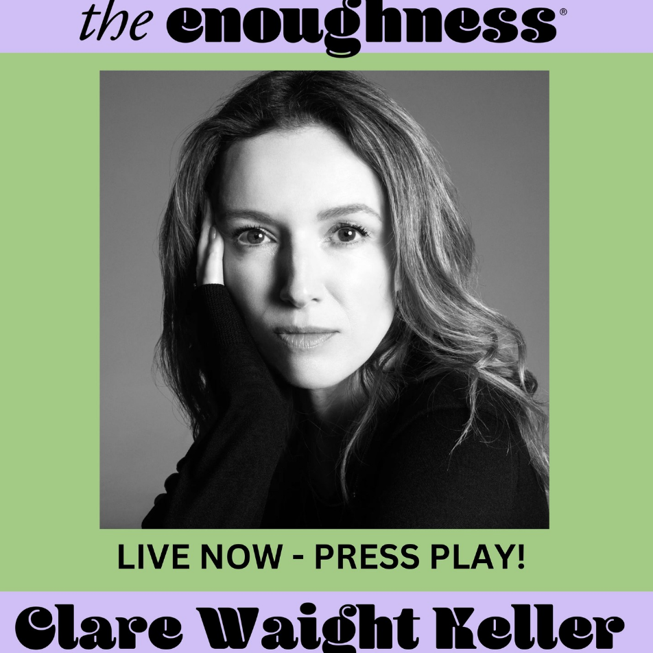 Promotional poster for Clare Waught Keller's live vocal performance, featuring a black-and-white portrait of her with her hand on her face, with text indicating it's a live show now.