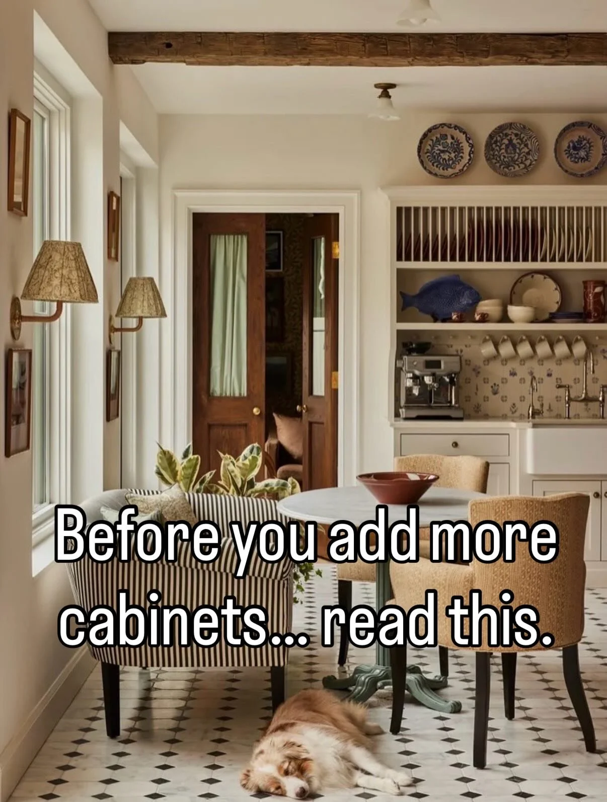 There&rsquo;s something about breaking up a long run of upper cabinets that instantly changes the feel of a kitchen.

Plate racks add rhythm.
They lighten visual weight.
They create that layered, collected look we&rsquo;re always chasing.

It&rsquo;s