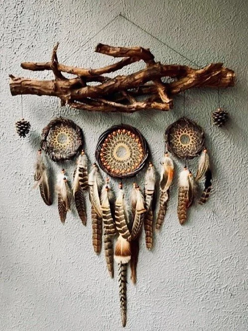 wood and feather wall art