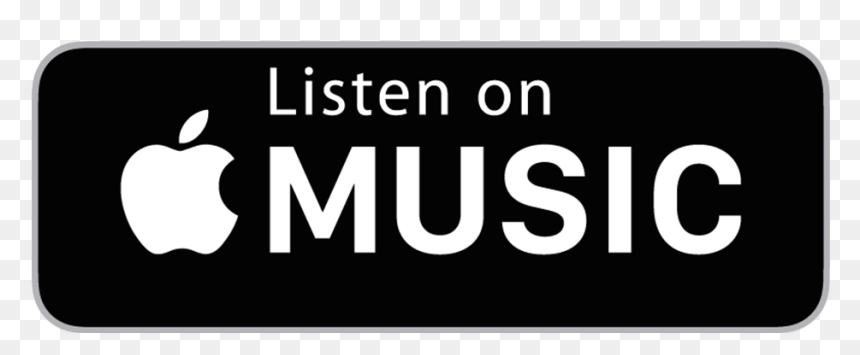 Black rectangular button with rounded edges, displaying the Apple logo and the text "Listen on Apple Music" in white.