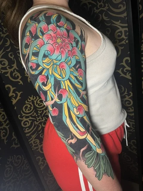 Chrysanthemum Sleeve Tattoo